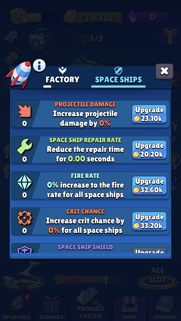 Ship upgrade progression
